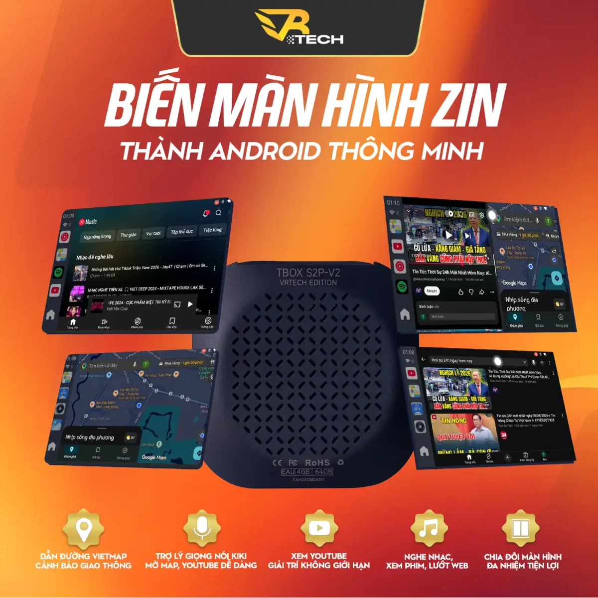 VRTECH Edition | Carlinkit TBOX S2P V2 2026 | Android Box Ô Tô | Chip Qualcomm 6225 | Apple CarPlay & Android Auto | Bảo hành 12 tháng - thumbnail 6